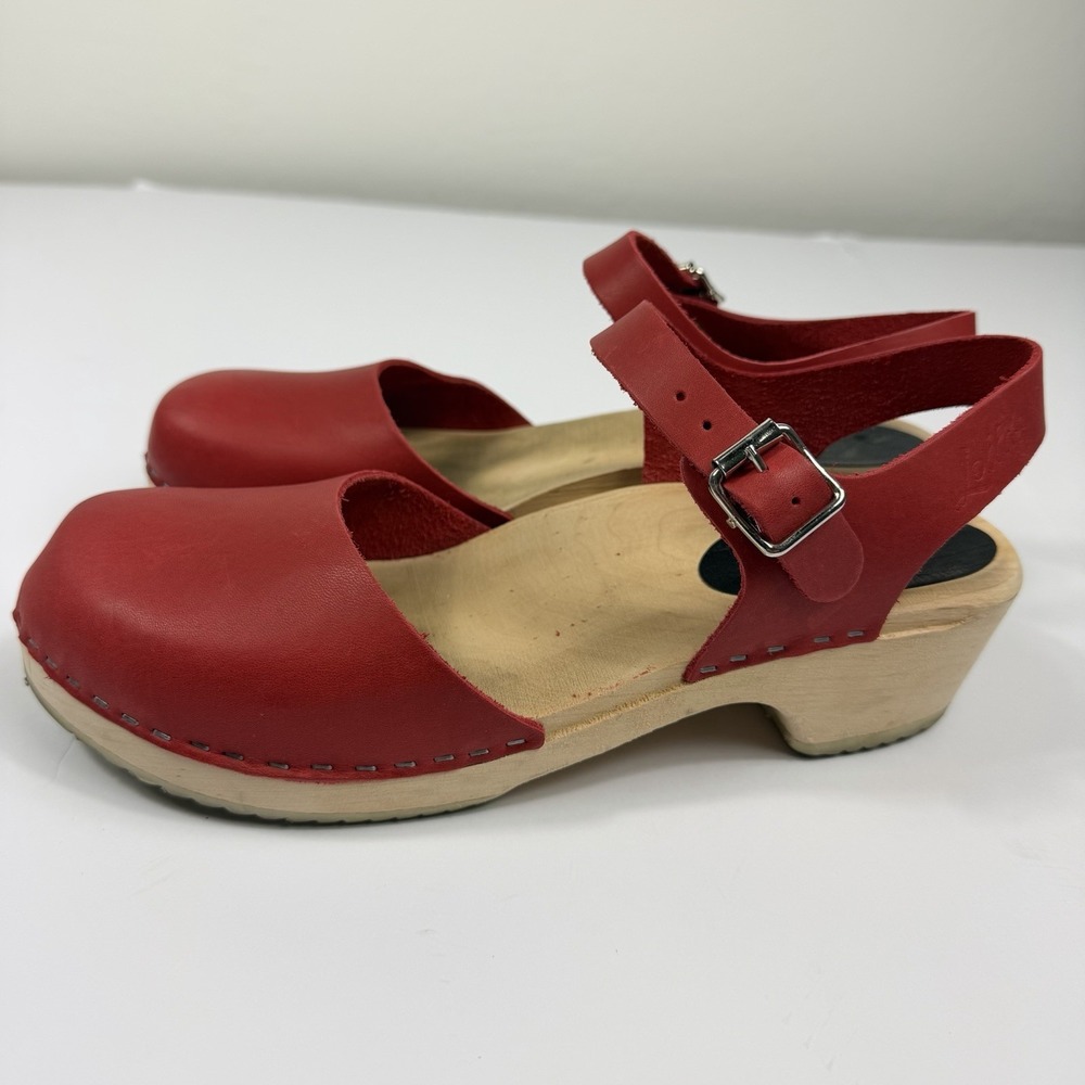 Lotta From Stockholm Red Leather Swedish Clogs Sandals Women's Size 42 - Picture 3 of 10